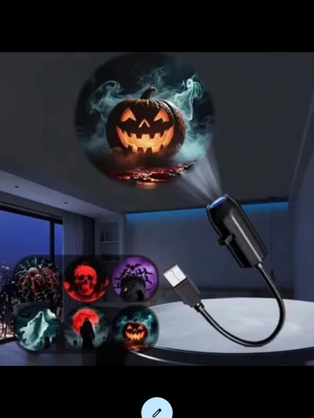 Halloween USB Projection Light - Black Pumpkin Image